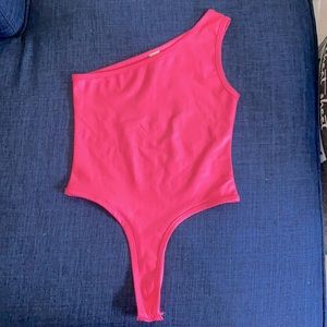 Pink one shoulder bodysuit